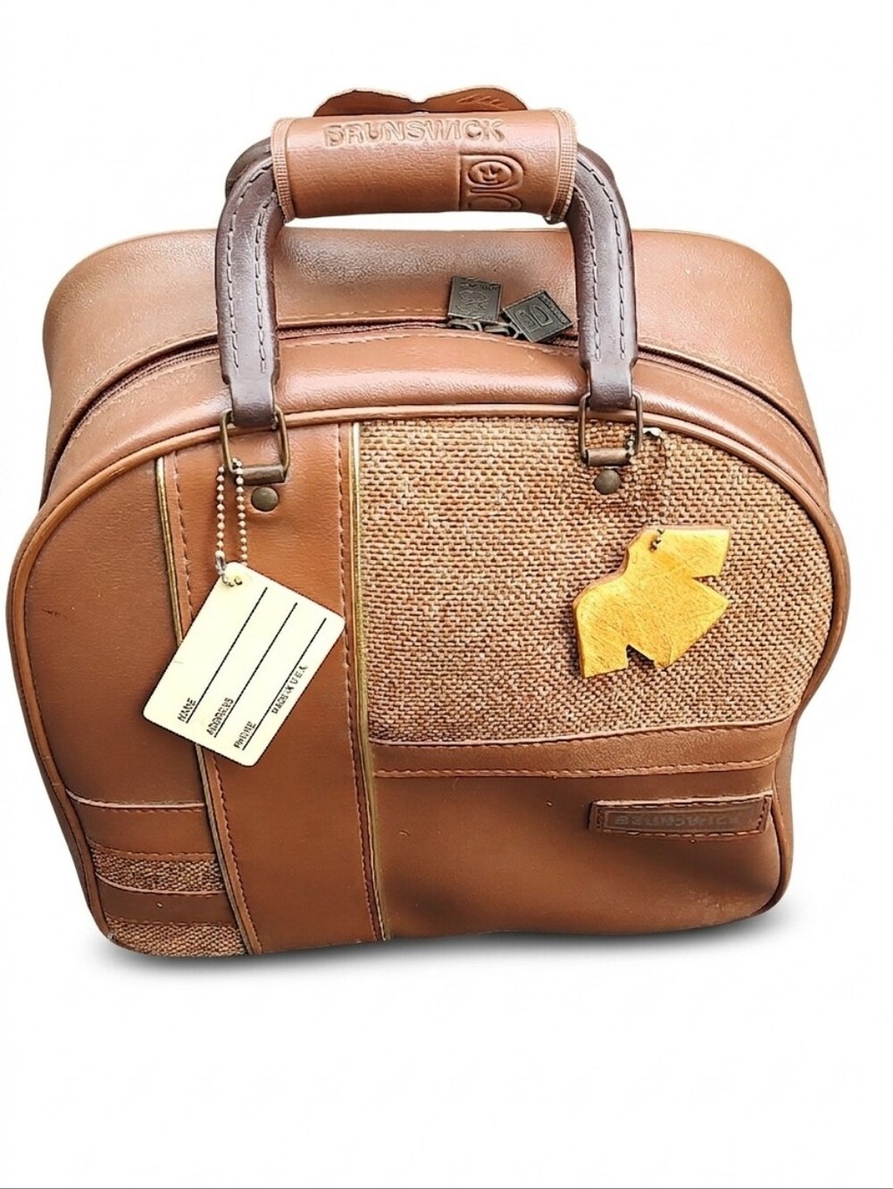 Vintage Brunswick Single Ball Bowling Bag, Classic Brown Faux Leather Tote Retro